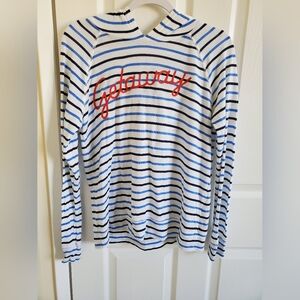 Sundry Blue Stripe Embroider Getaway Long Sleeve Hooded Knit Womens 2 Large